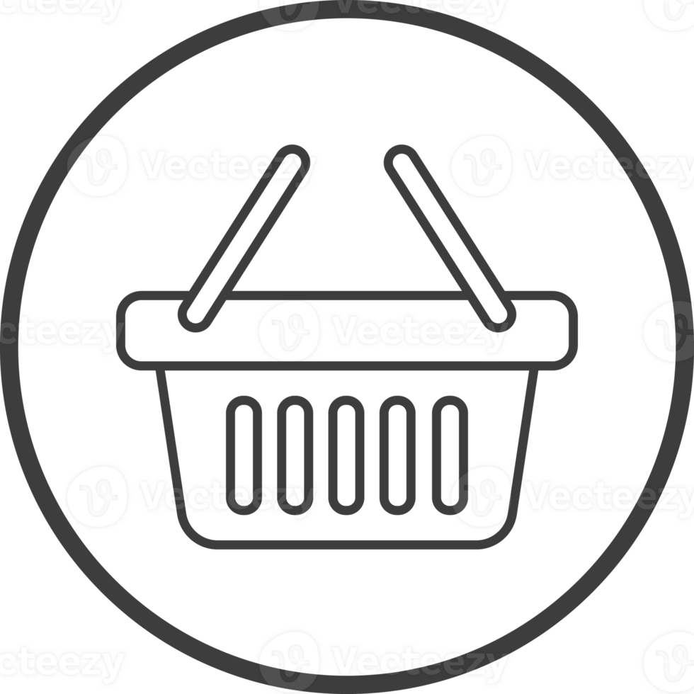 shopping basket icon in thin line black circle frames. png