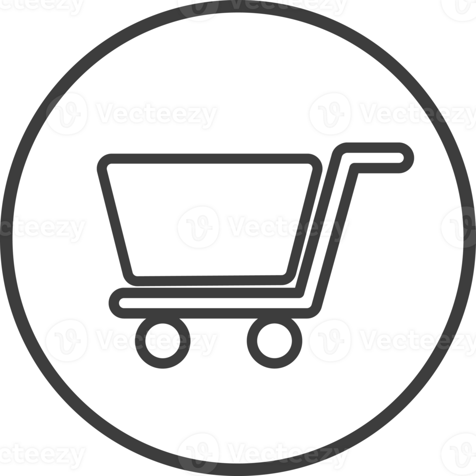 shopping cart icon in thin line black circle frames. png