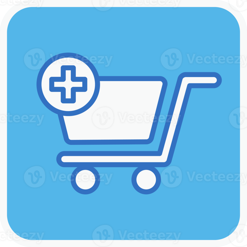 shopping cart add on order flat icon in blue square. png