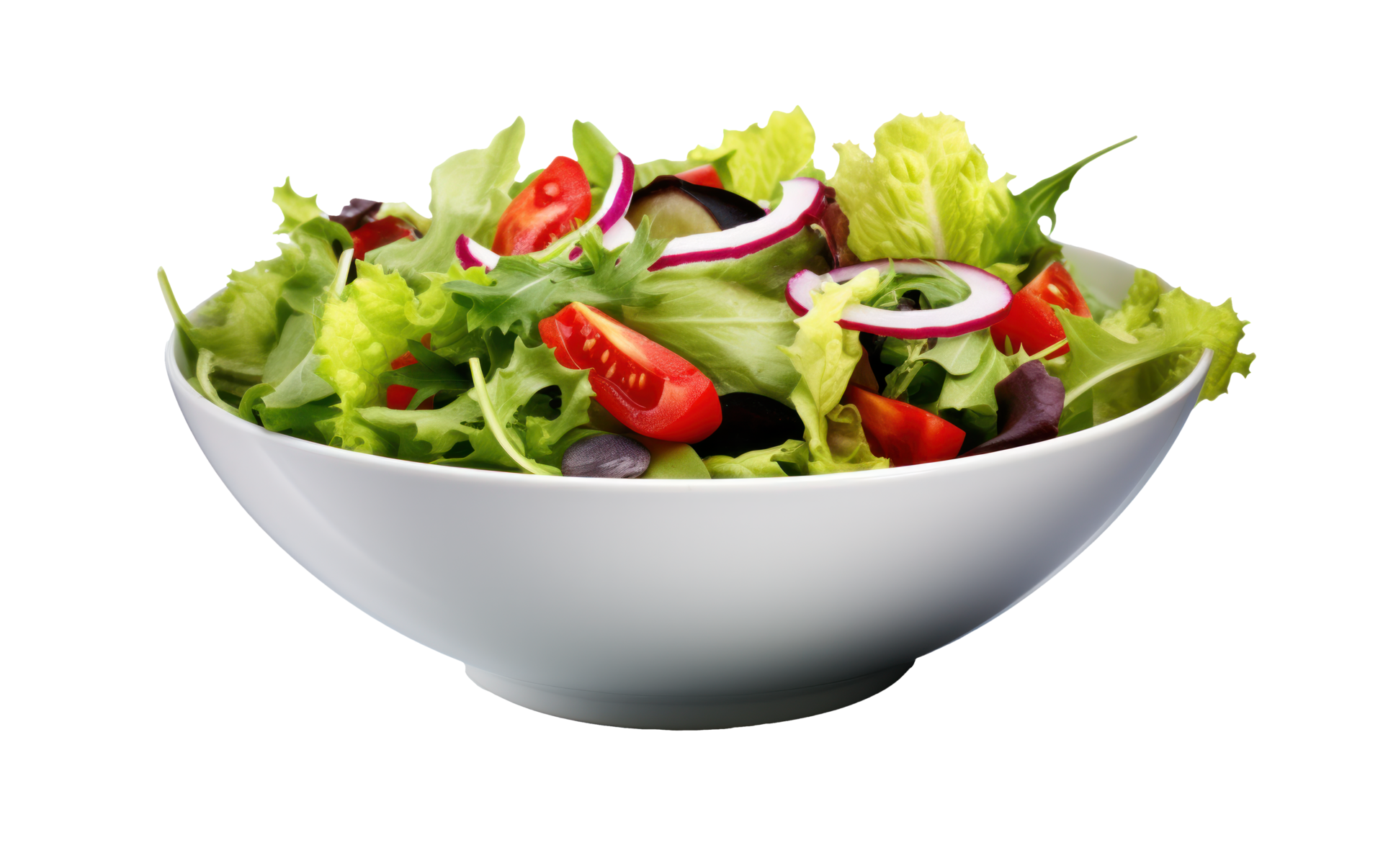a bowl of salad with tomatoes, onions and lettuce transparent