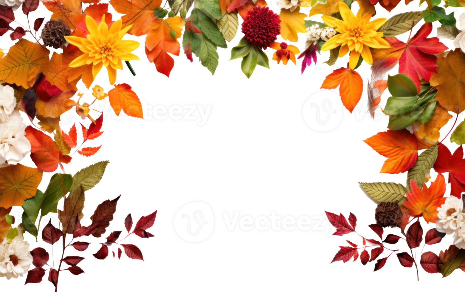 autumn leaves and flowers on a transparent background - ai generated png