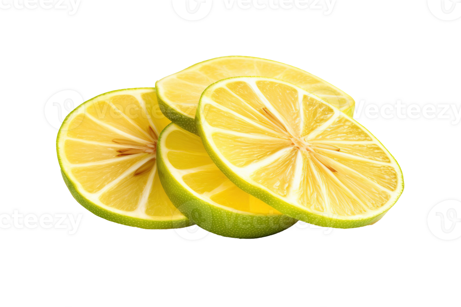 Lemon slice isolated on transparent background. PNG file, cut out. AI Generated