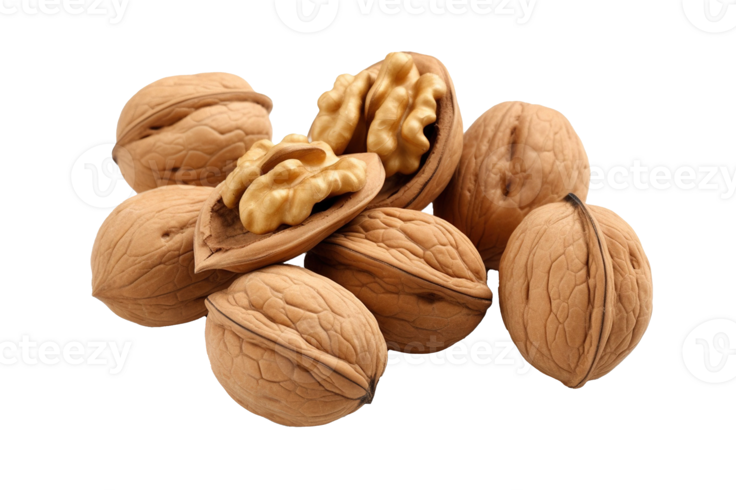 walnuts isolated on transparent background. PNG file, cut out. AI Generated