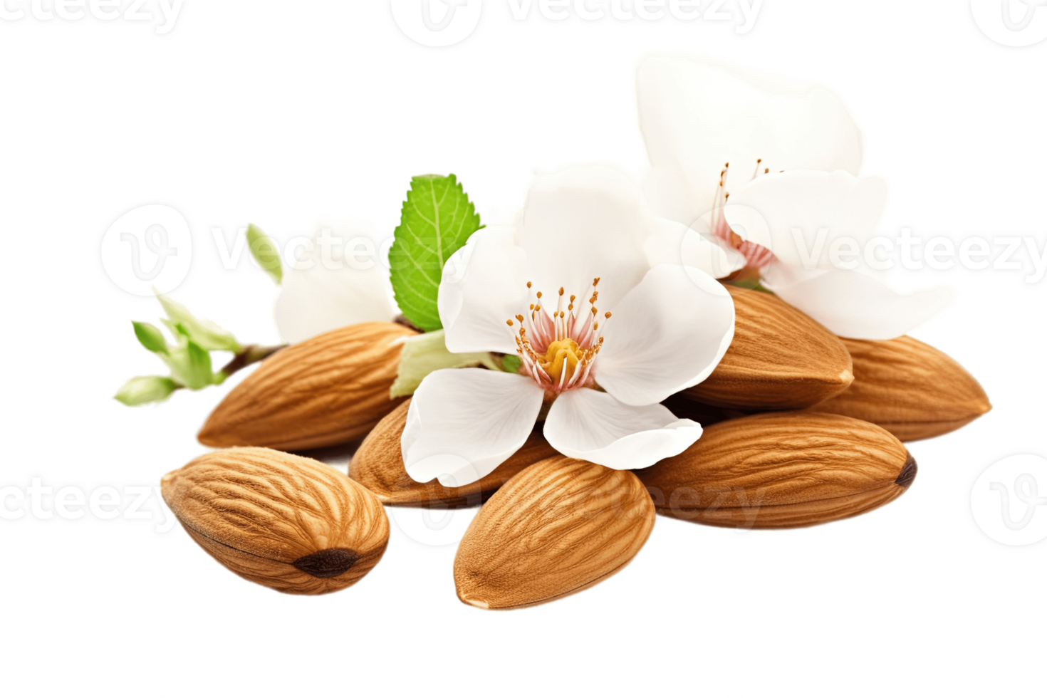 Almond with flowers isolated on transparent background. PNG file, cut out. AI Generated