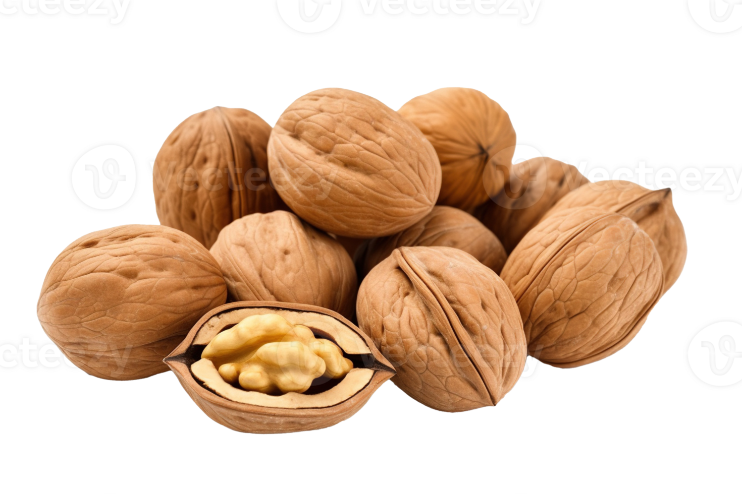 walnuts isolated on transparent background. PNG file, cut out. AI Generated