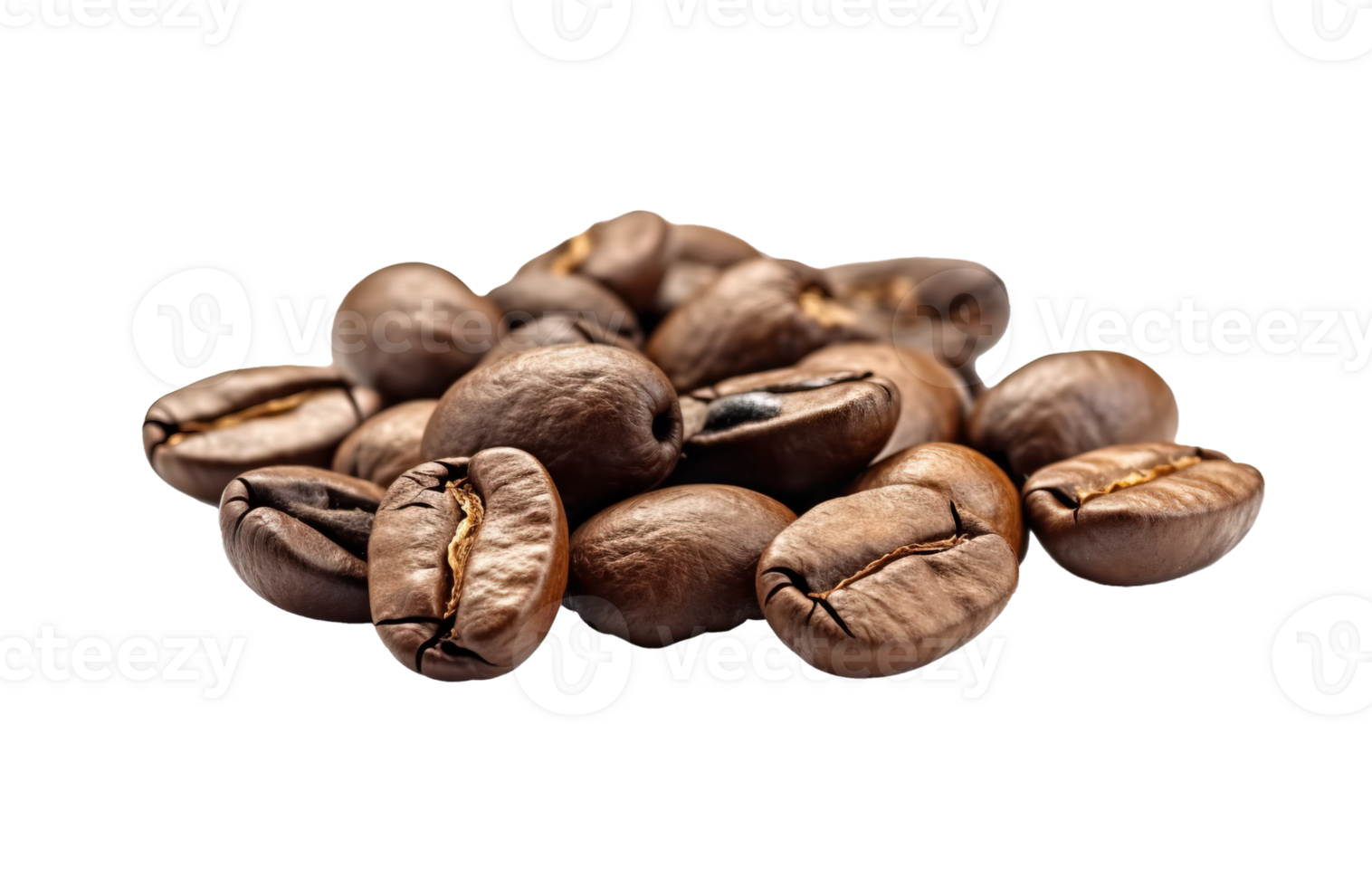 Coffee beans isolated on transparent background. PNG file, cut out. AI Generated