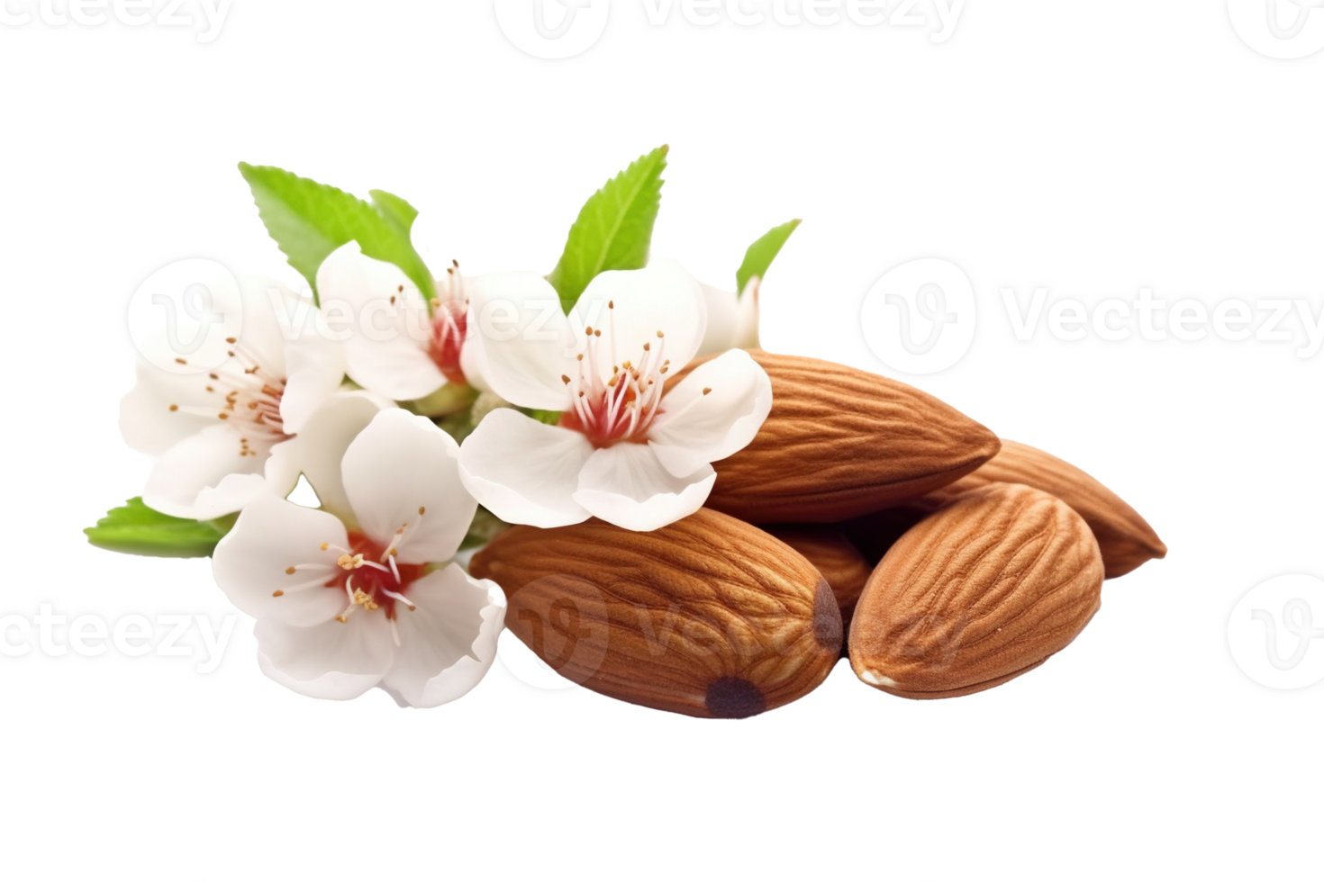 Almond with flowers isolated on transparent background. PNG file, cut out. AI Generated