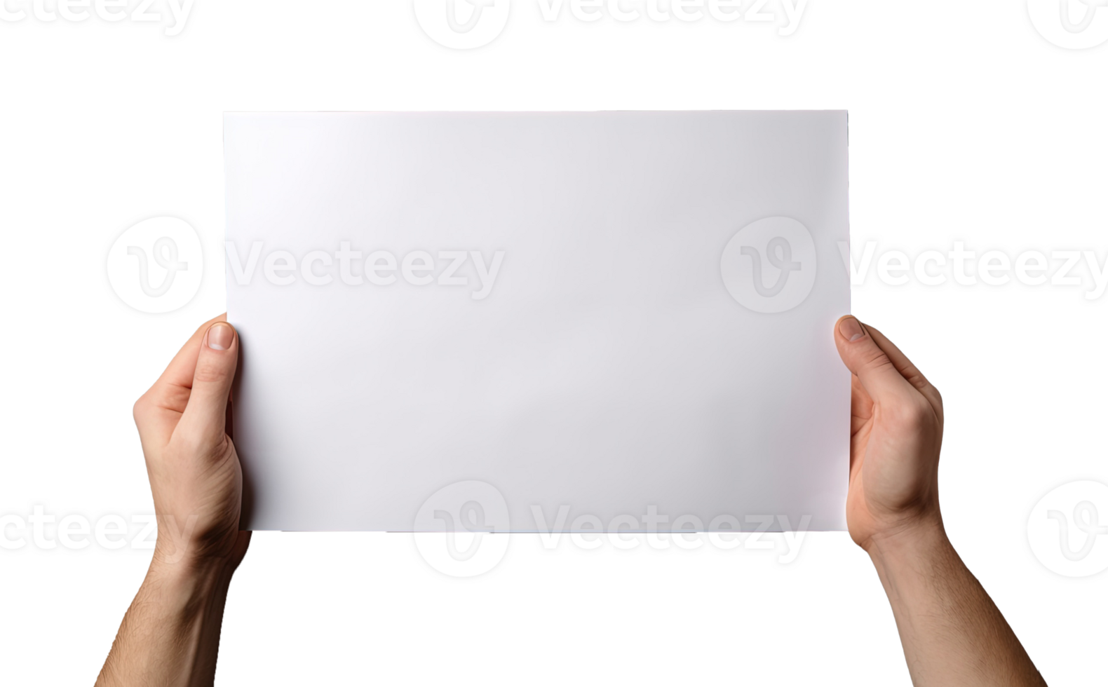 Hands holding a sheet of white paper isolated on transparent background. PNG file, cut out. AI Generated