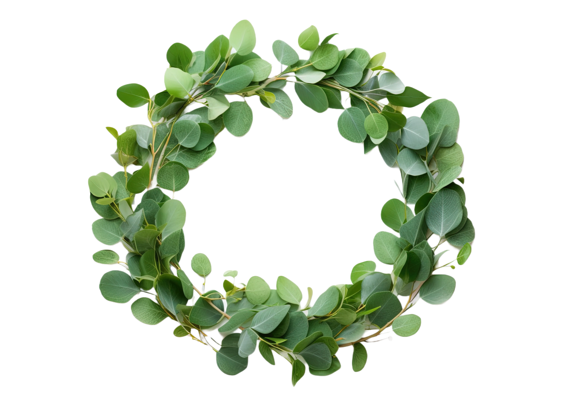 Green floral frame with eucalyptus leaves isolated on transparent