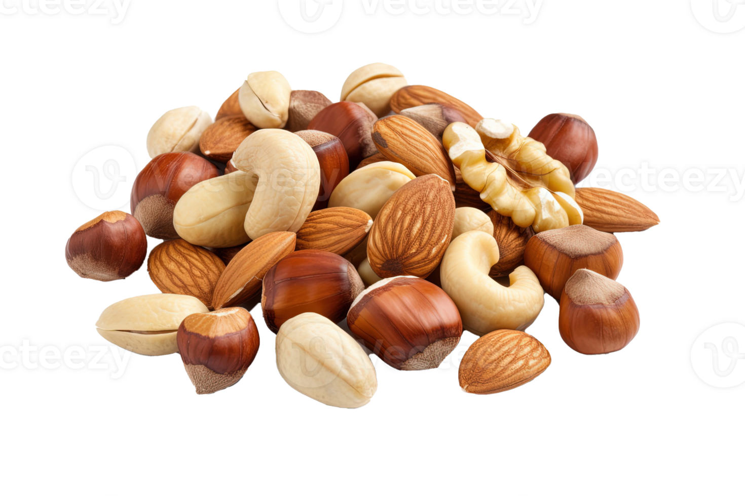 Nuts Mix isolated on transparent background. PNG file, cut out. AI Generated