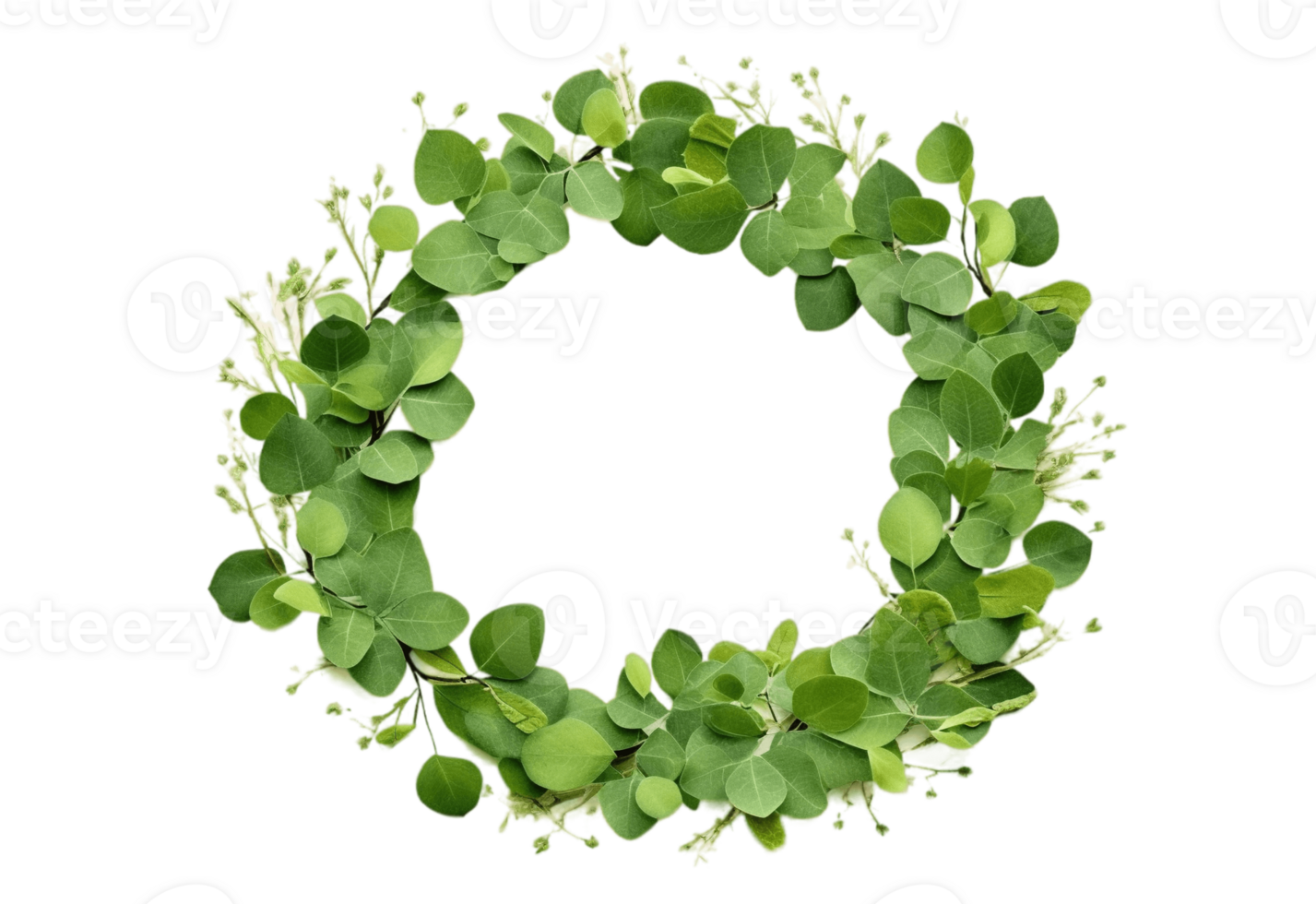 Green floral frame with eucalyptus leaves isolated on transparent background. PNG file, cut out. AI Generated