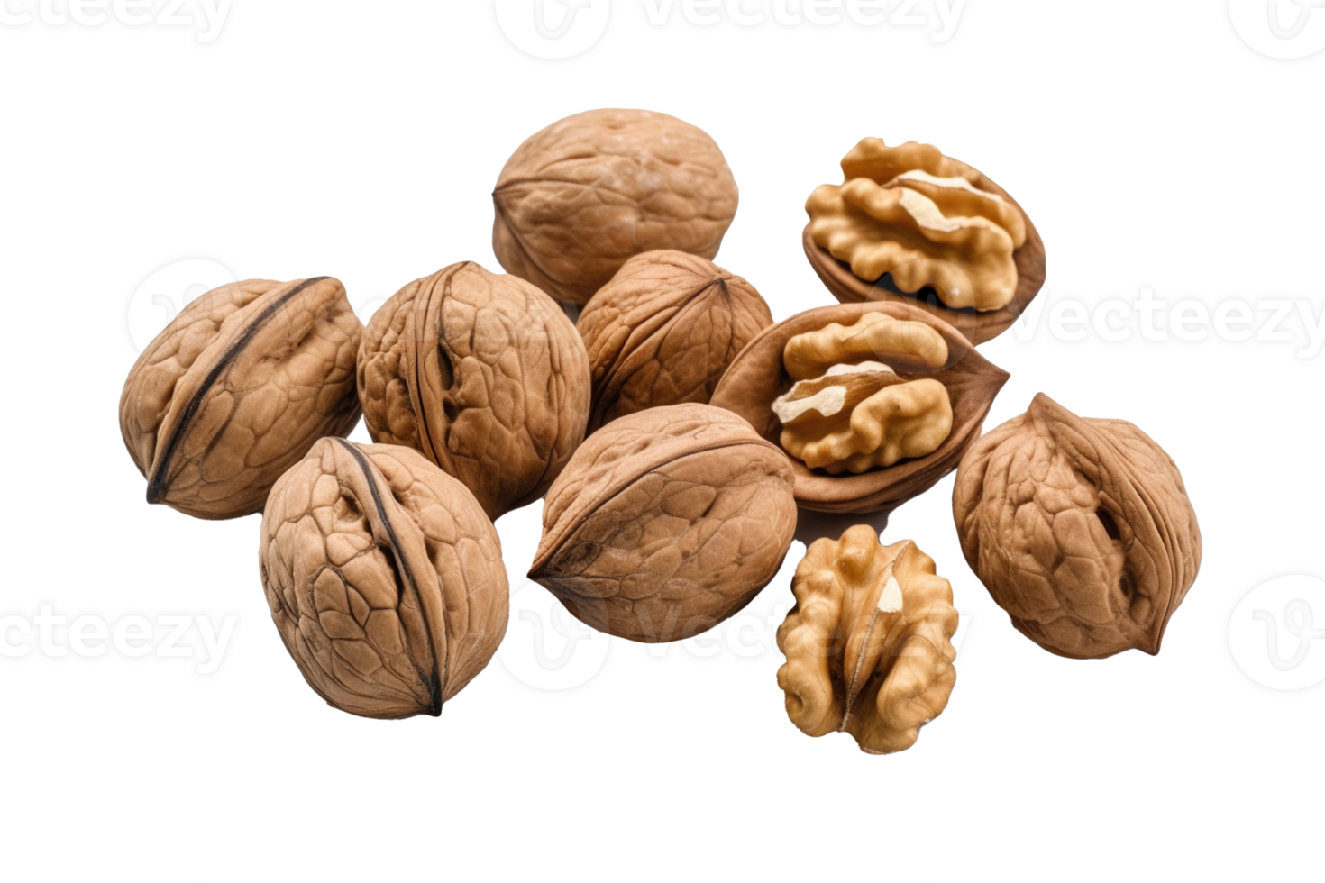 walnuts isolated on transparent background. PNG file, cut out. AI Generated