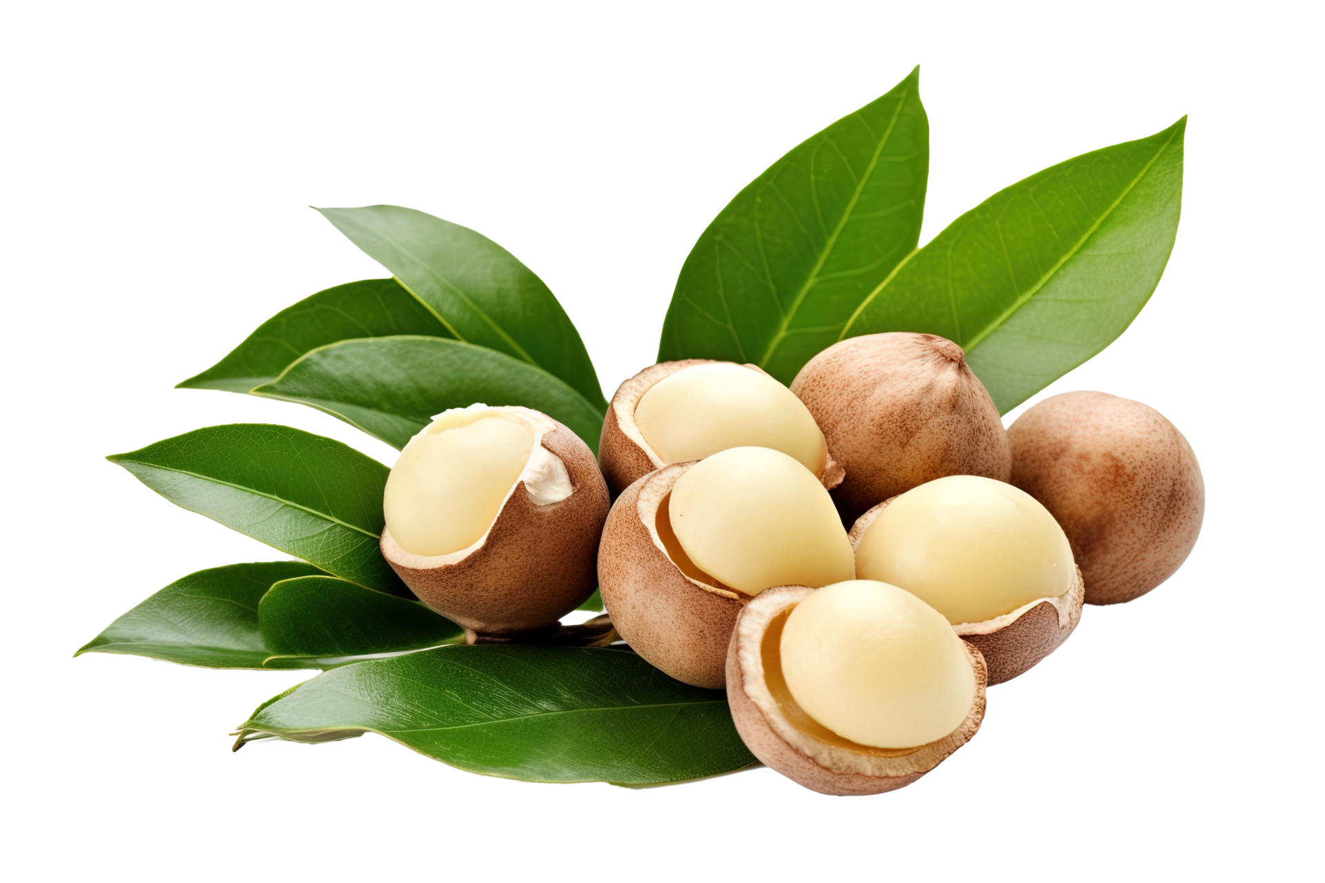 Macadamia nuts with leaves isolated on transparent background. PNG file ...