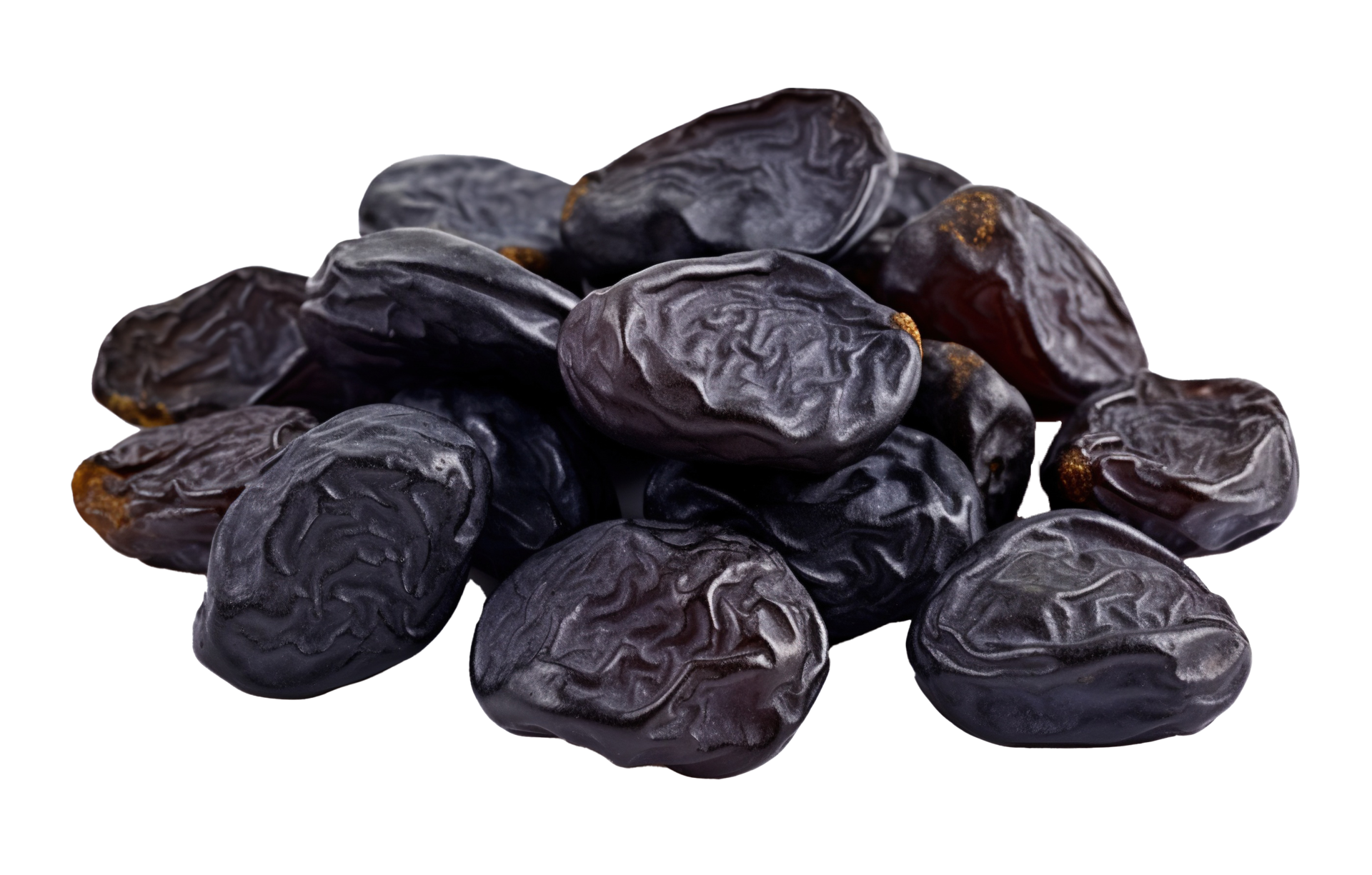 Dehydrated prunes isolated on transparent background. PNG file, cut out