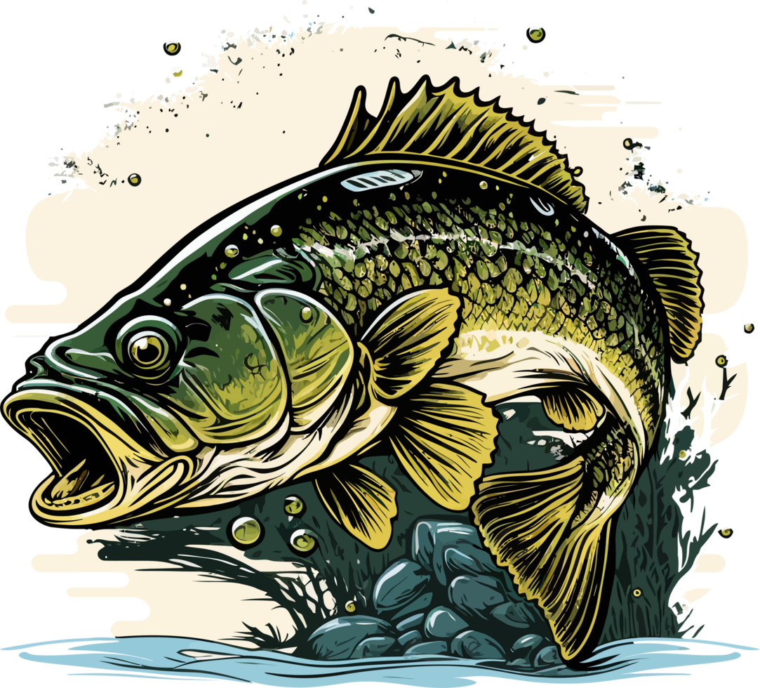 Big bass fish vector cartoon for t shirt Big bass fish t shirt design png