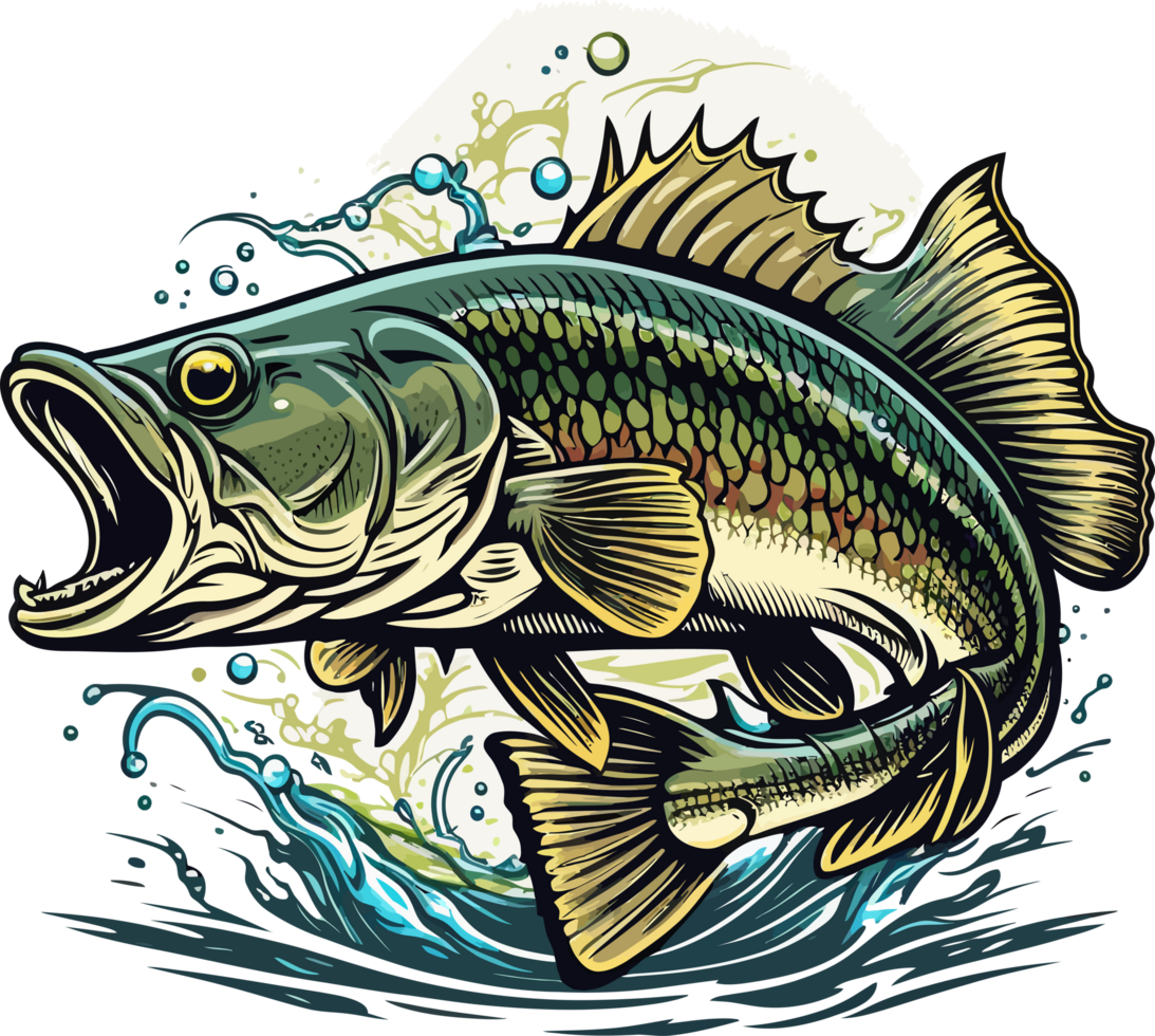 Big bass fish vector cartoon for t shirt Big bass fish t shirt design png