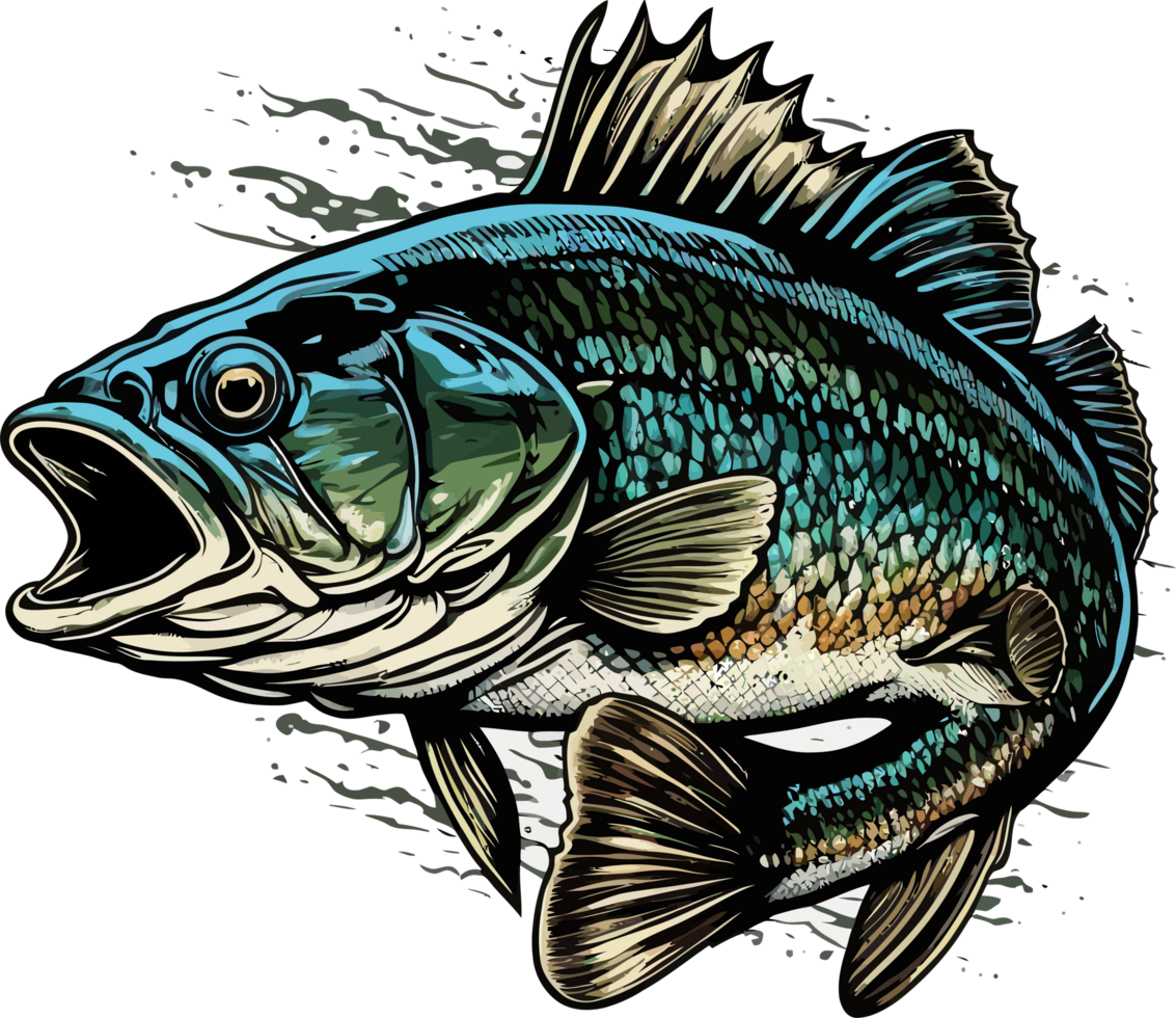 Big bass fish vector cartoon for t shirt Big bass fish t shirt design png