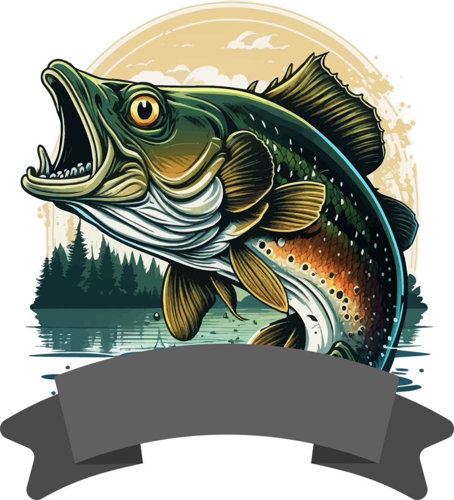 Big bass fish vector cartoon for t shirt Big bass fish t shirt design png