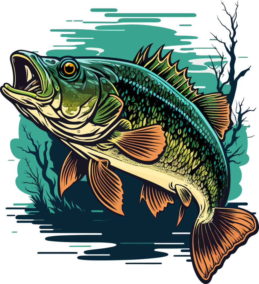 Big bass fish vector cartoon for t shirt Big bass fish t shirt design png