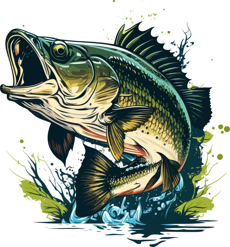 Big bass fish vector cartoon for t shirt Big bass fish t shirt design png