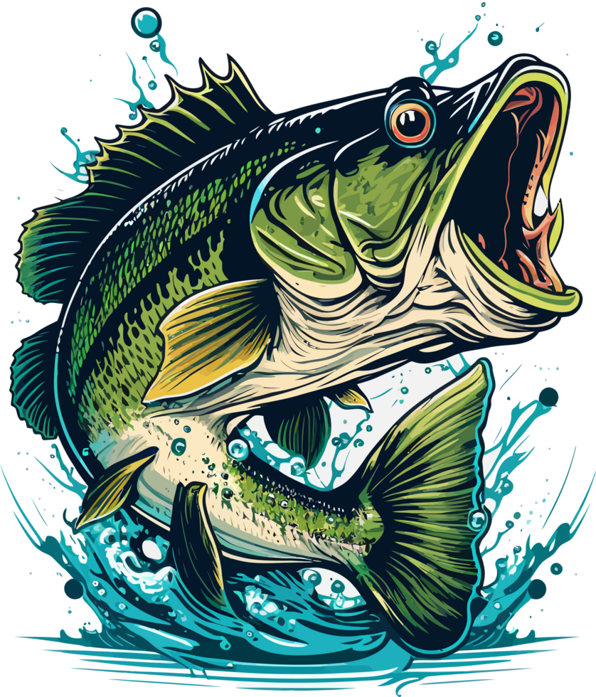 Big bass fish vector cartoon for t shirt Big bass fish t shirt design png