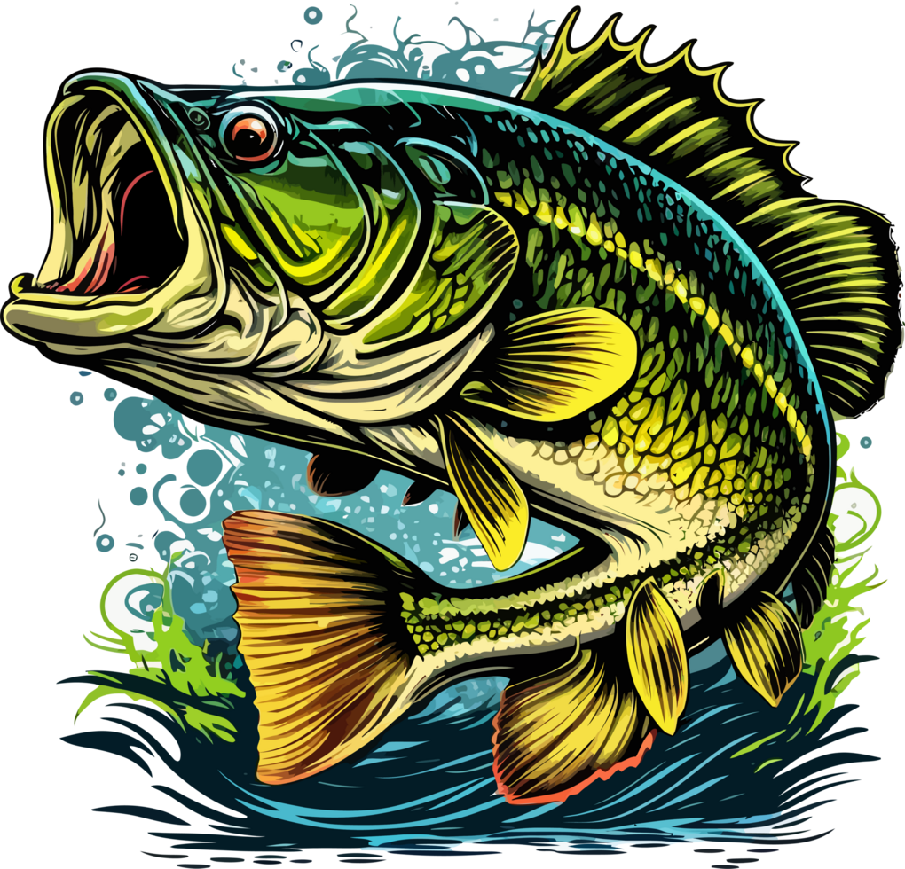 Big bass fish vector cartoon for t shirt Big bass fish t shirt design png