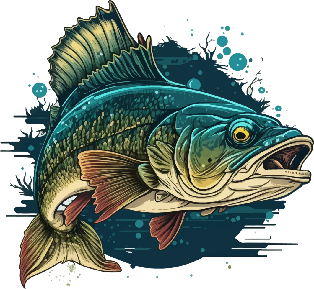 Big bass fish vector cartoon for t shirt Big bass fish t shirt design png