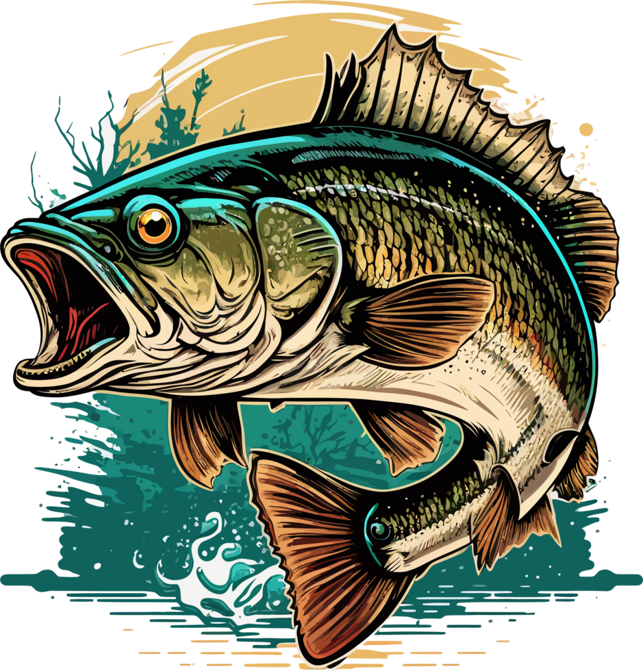 Big bass fish vector cartoon for t shirt Big bass fish t shirt design png