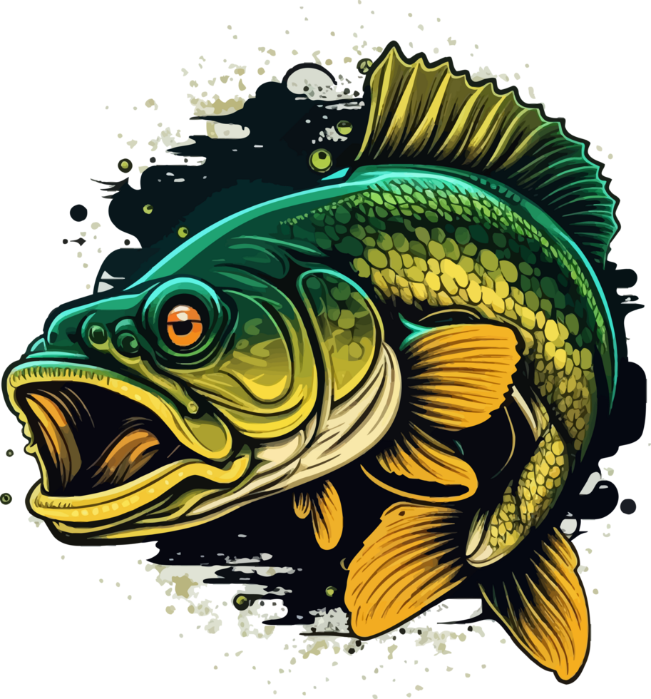Big bass fish vector cartoon for t shirt Big bass fish t shirt design png