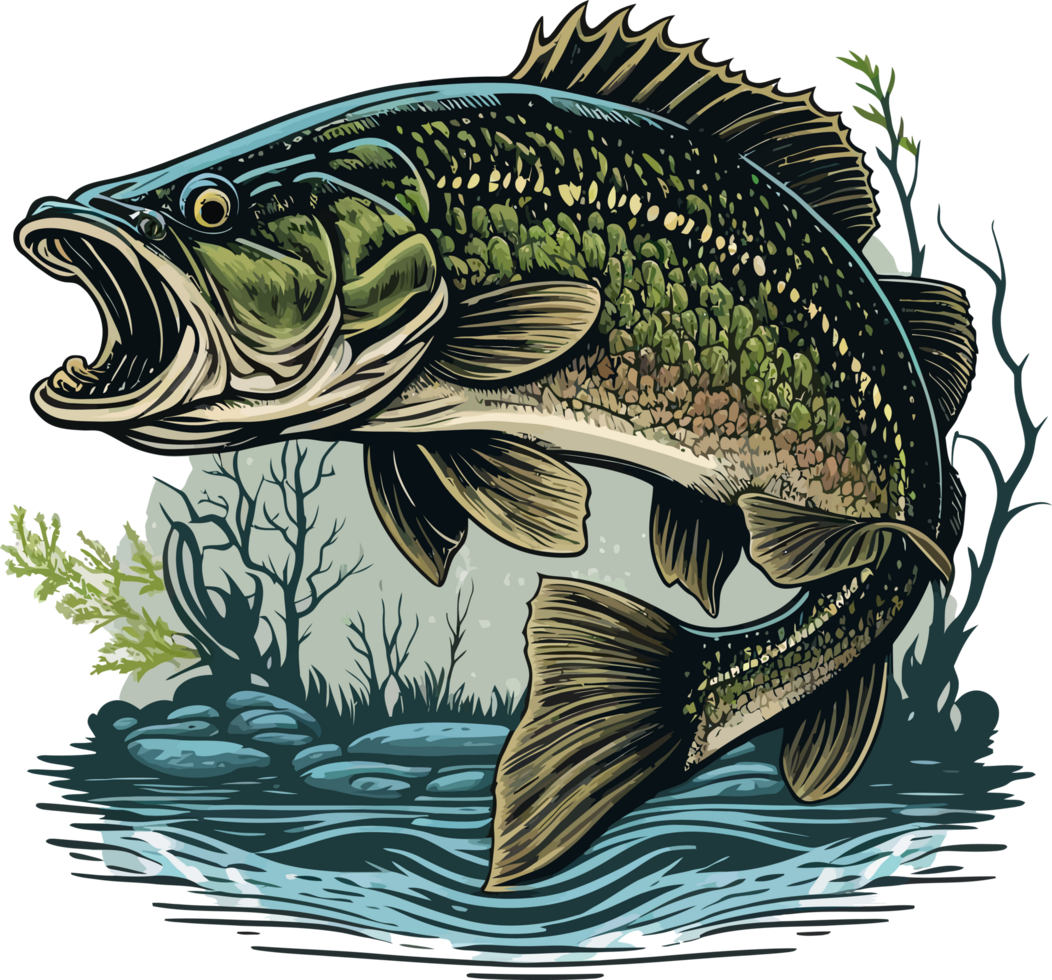 Big bass fish vector cartoon for t shirt Big bass fish t shirt