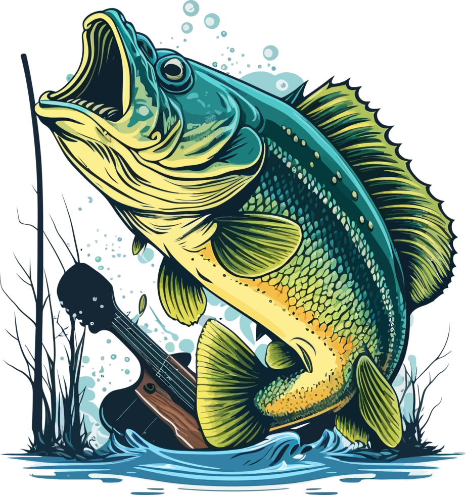 Big bass fish vector cartoon for t shirt Big bass fish t shirt design png