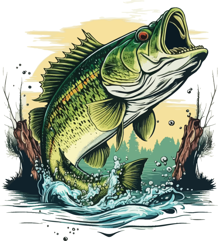 Big bass fish vector cartoon for t shirt Big bass fish t shirt design png