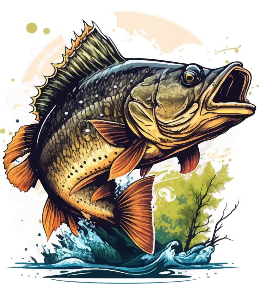 Big bass fish vector cartoon for t shirt Big bass fish t shirt design png