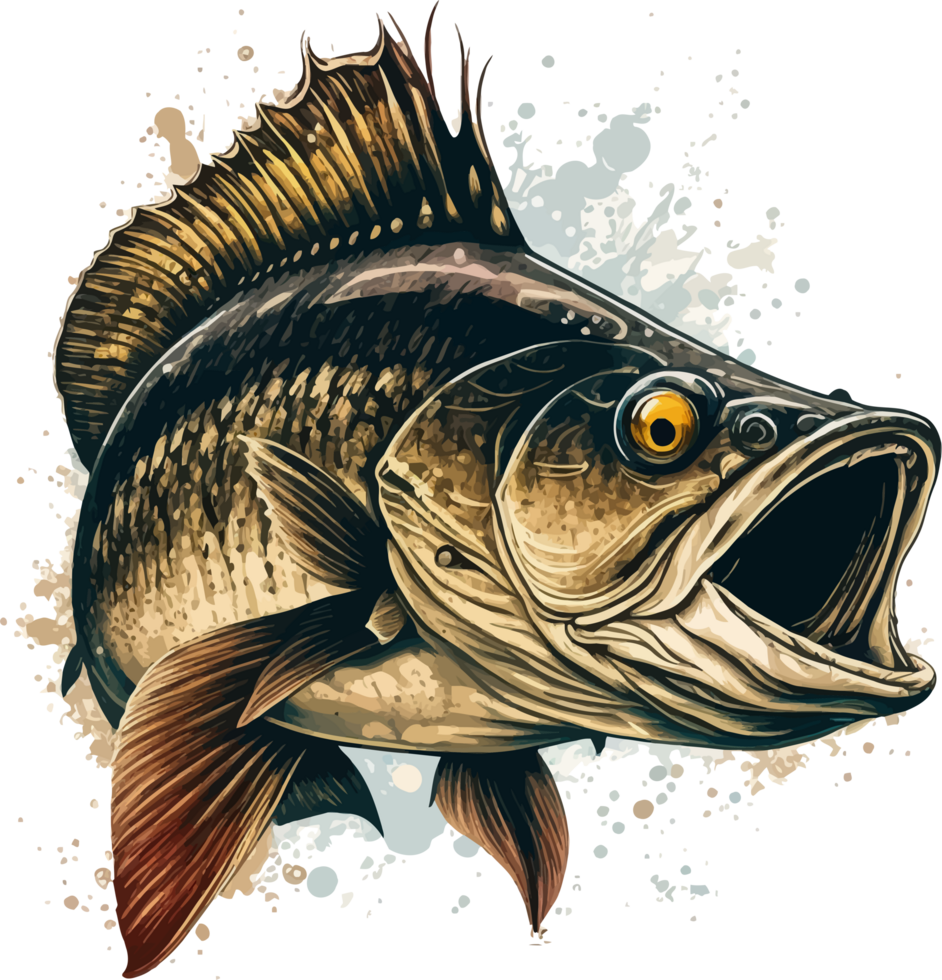 Big bass fish vector cartoon for t shirt Big bass fish t shirt design png