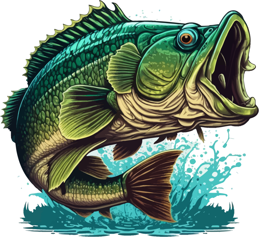 Big bass fish vector cartoon for t shirt Big bass fish t shirt design png