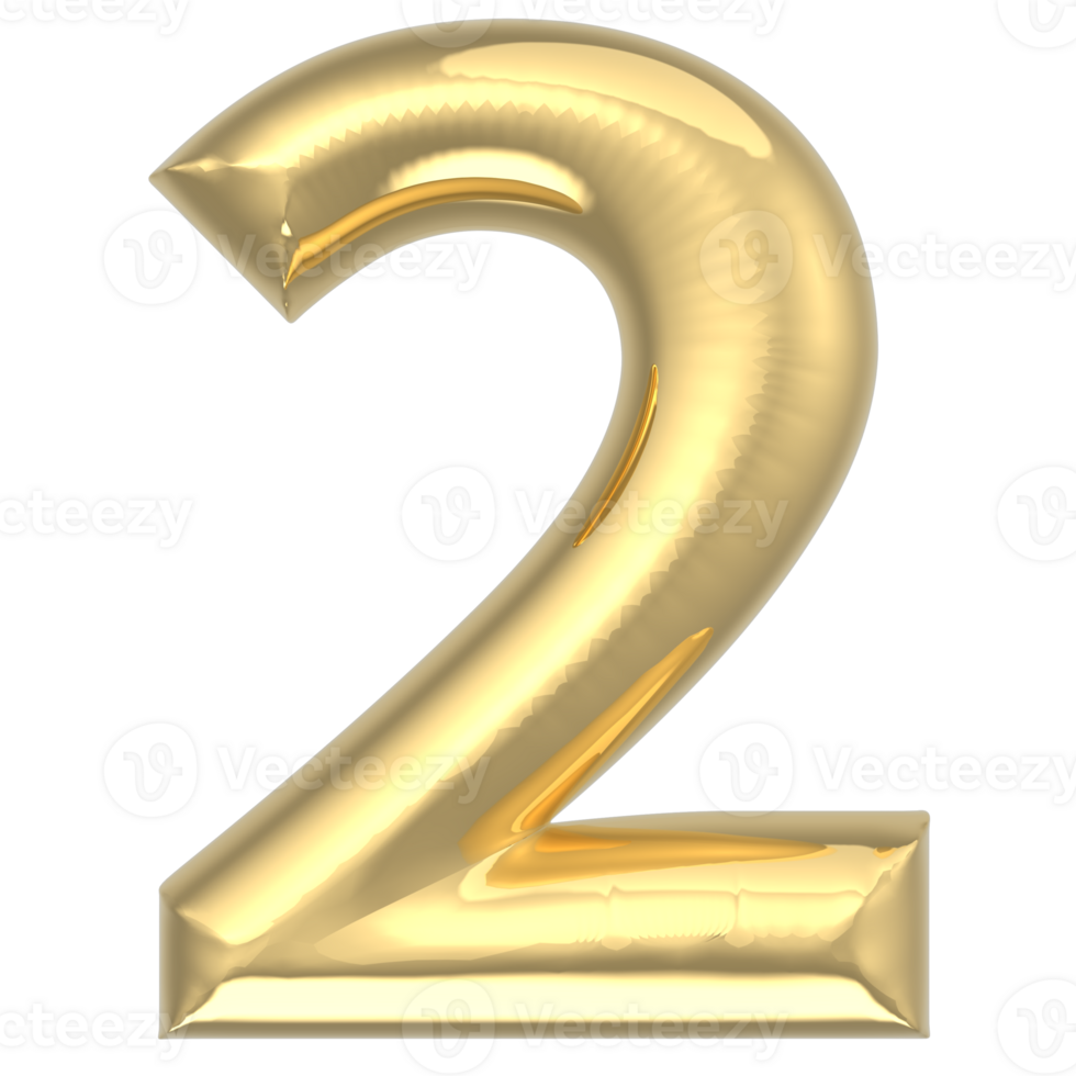 Gold Number 2 3D Render png