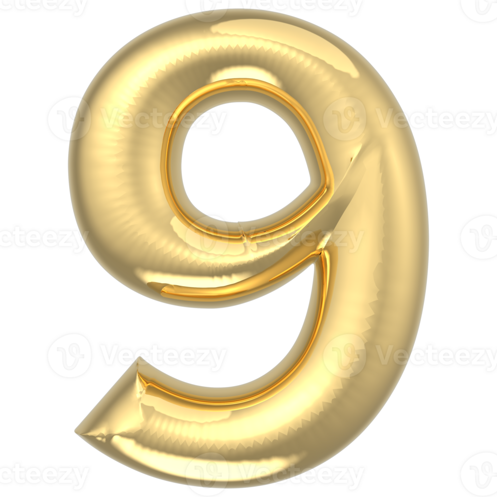 Gold Number 9 3D Render png