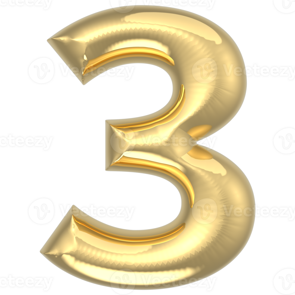 Gold Number 3 3D Render png