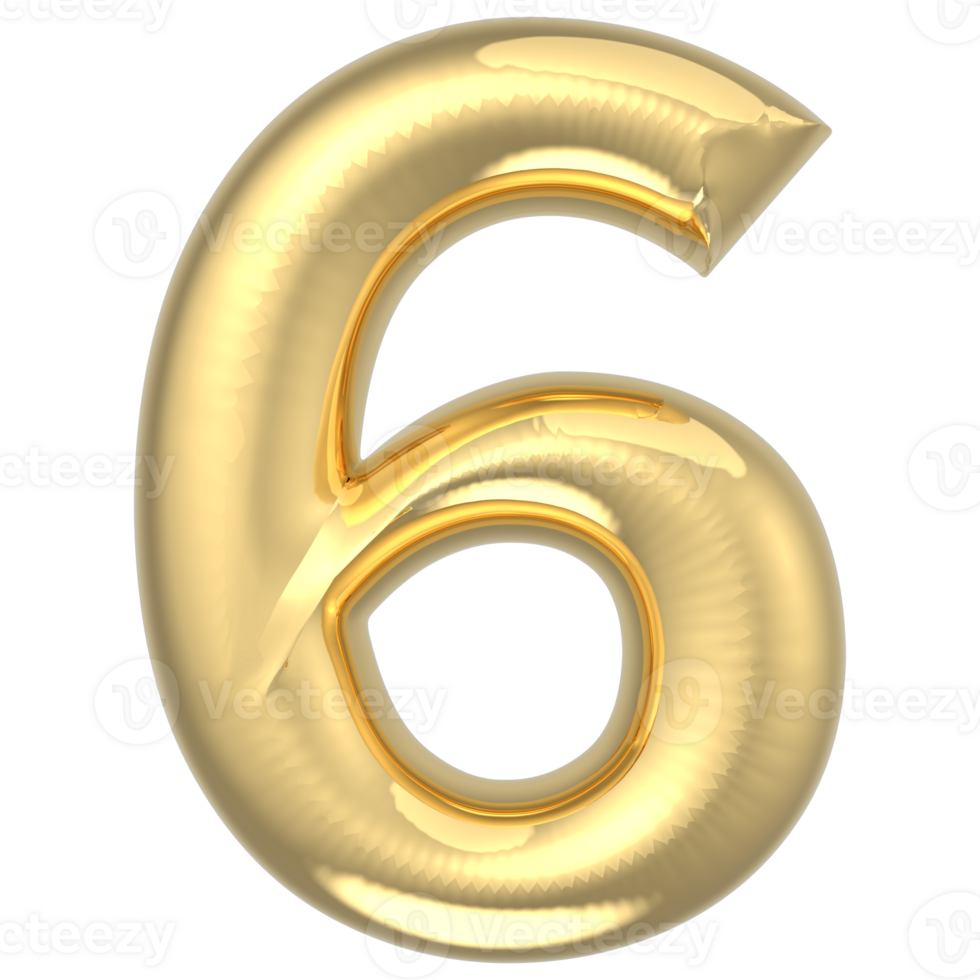 Gold Number 6 3D Render png
