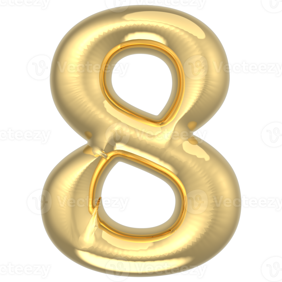 Gold Number 8 3D Render png