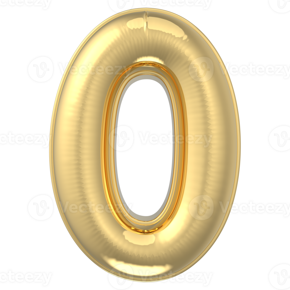 Gold Number 0 3D Render png