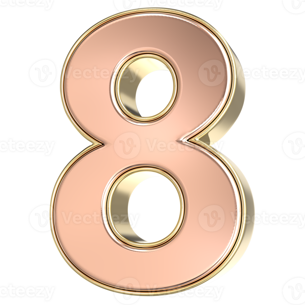 Number Gold png 3d render transparent