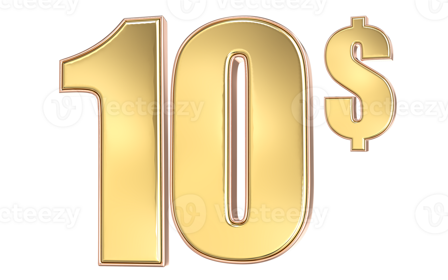 10 Number Gold Dollar 3D png