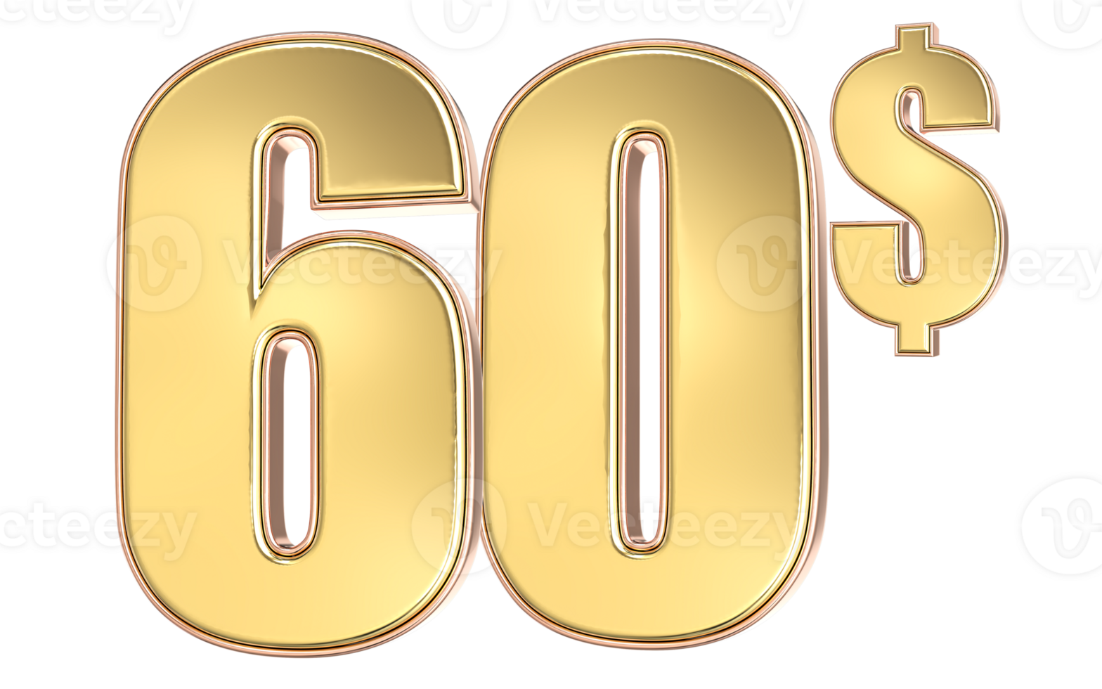 60 Number Gold Dollar 3D png