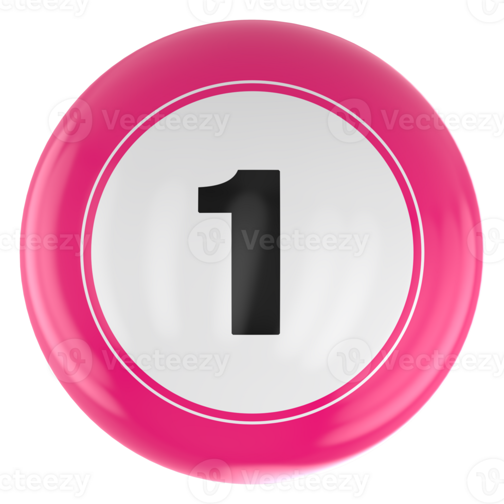Ball Number Red 3D Render png