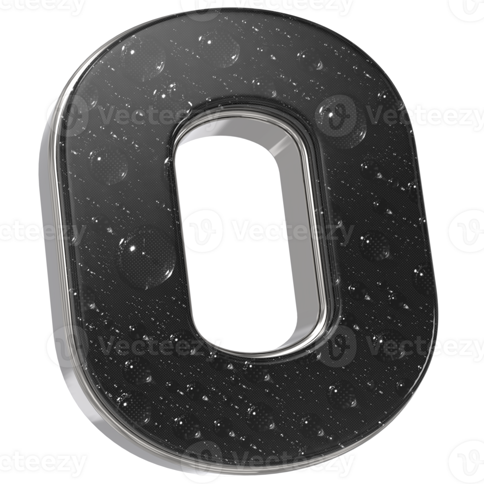 the letter o is made of shiny black metal png