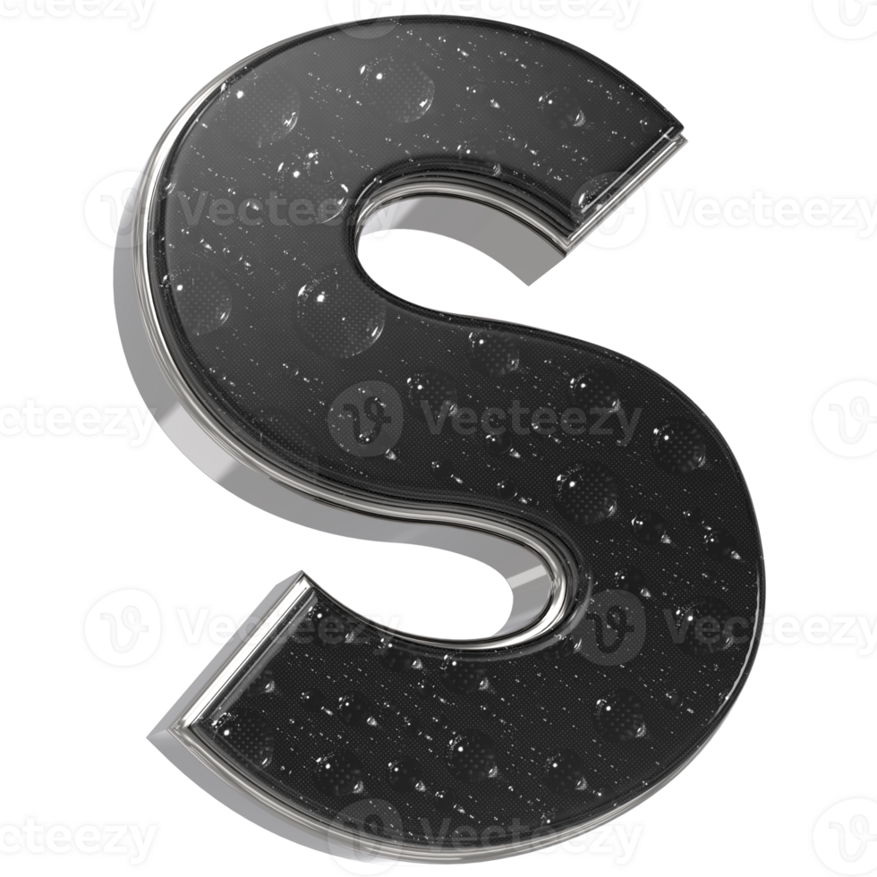 the letter s is made of shiny metal and has water drops on it png