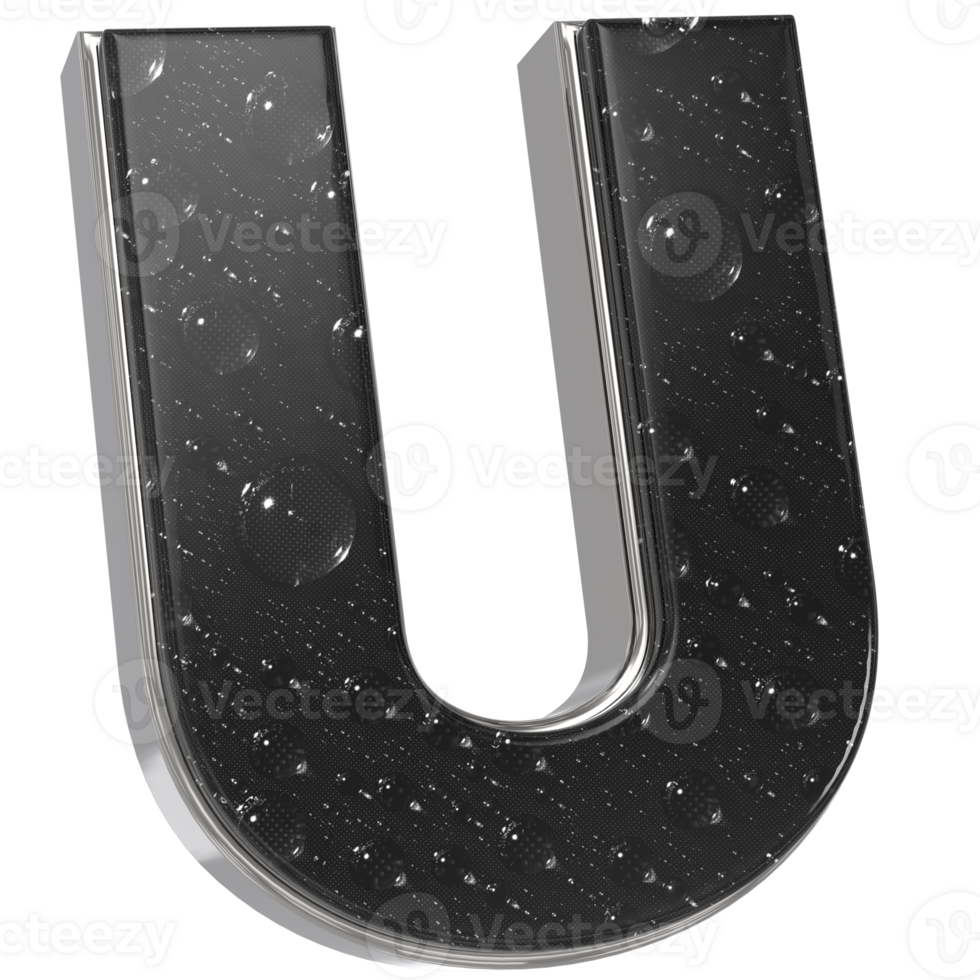 a black and white letter u with water droplets on it png