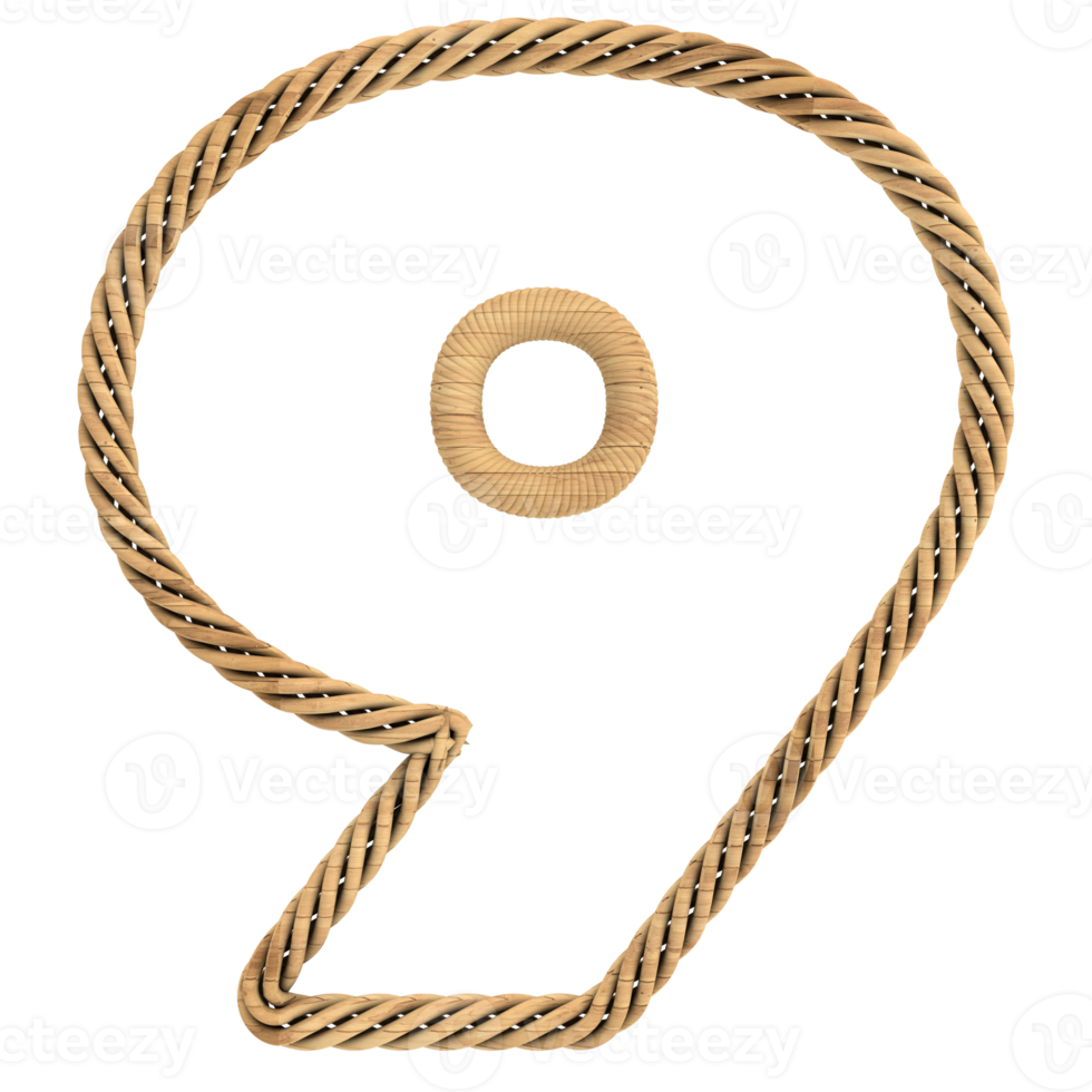 the number nine is made of rope and has a knot on it png