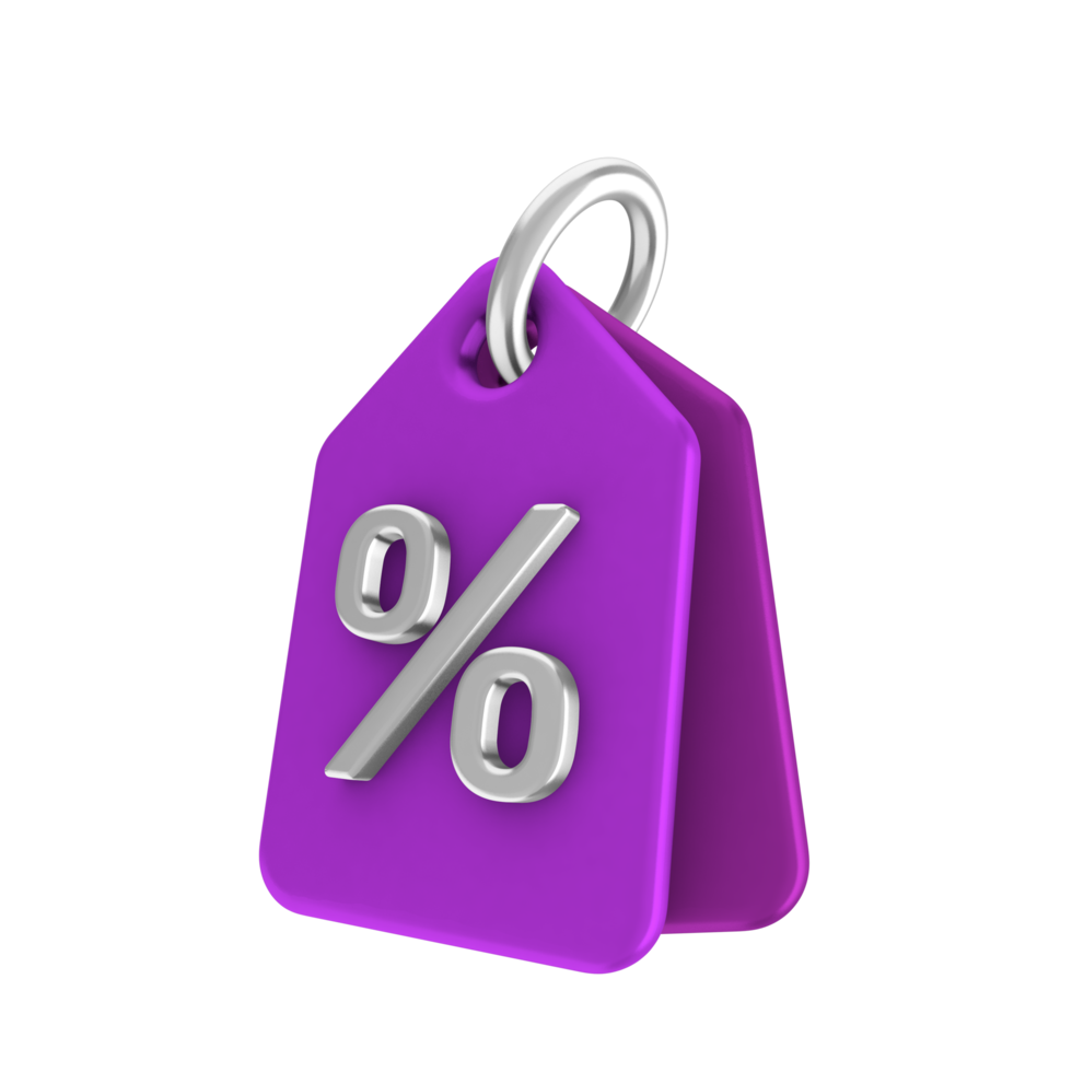 a purple tag with a percentage sign on it png